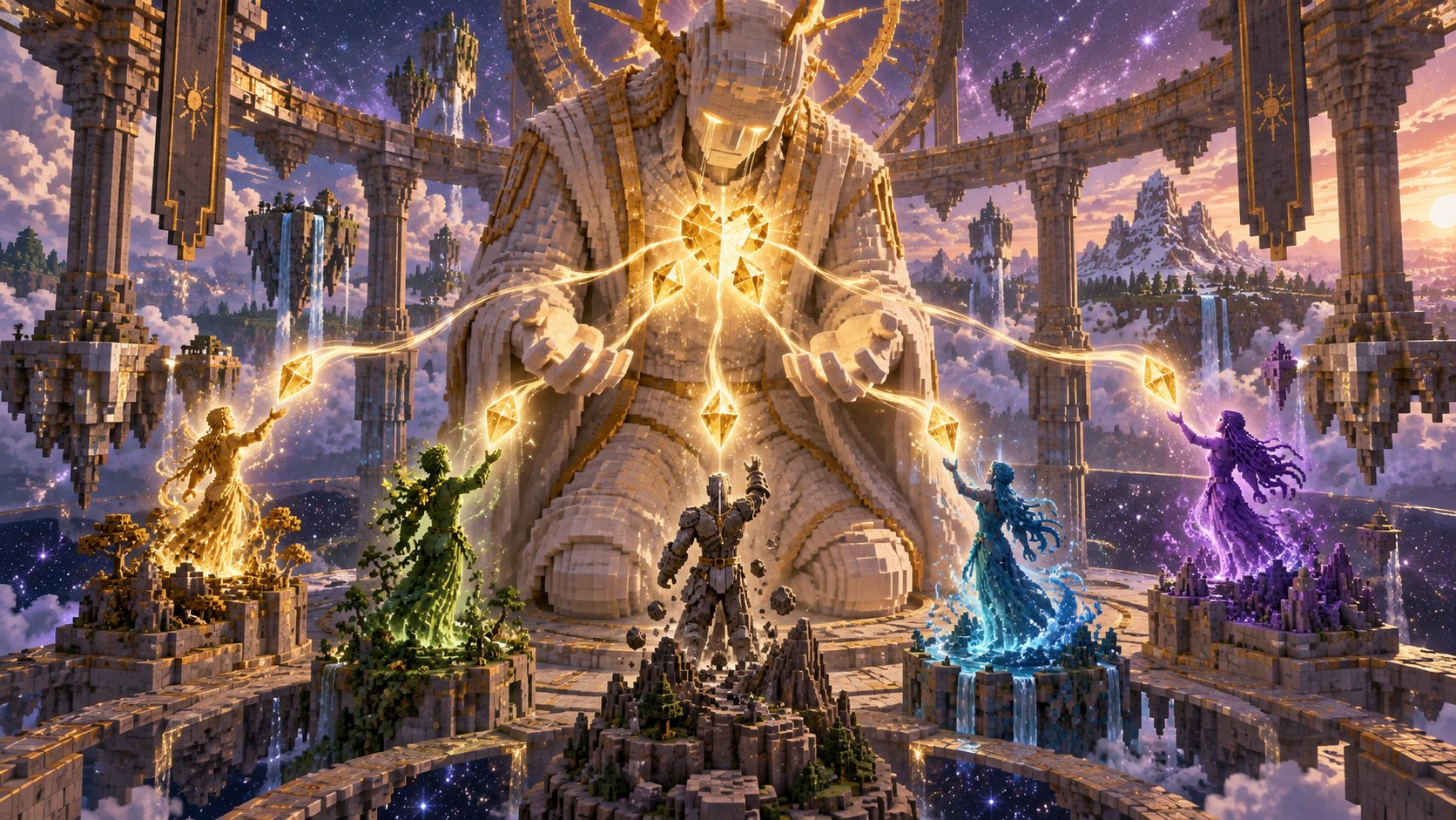 Azharel divide su corazón luminoso en cinco fragmentos para dar origen a los Xel’Ra